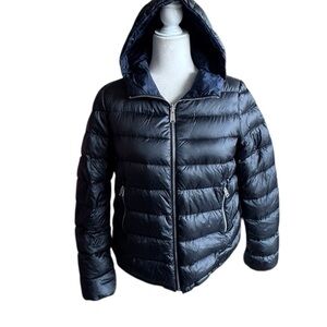 ADD Down Puffer Jacket Black Reversible Hood SZ 0